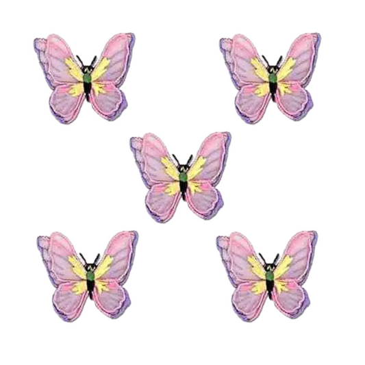 Pink Lavender Chiffon Butterfly (5-Pack) Iron-on Patch