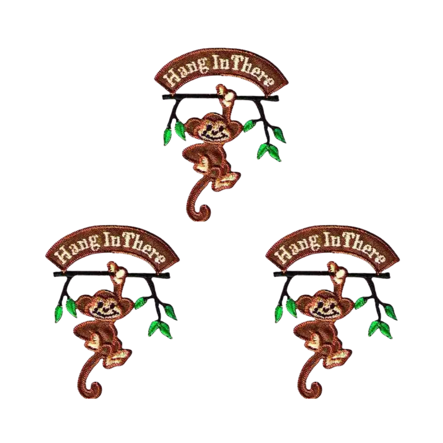 Monkey "Hang in There"  Embroidered (3-Pack) Iron On Patch
