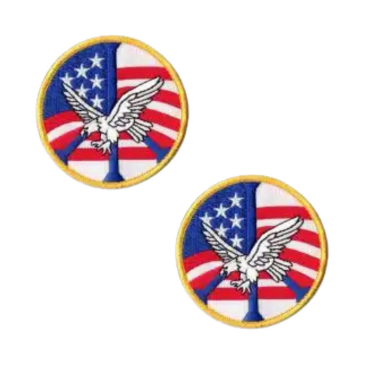 American Flag Peace Sign Eagle (2-Pack) Iron On Patch USA