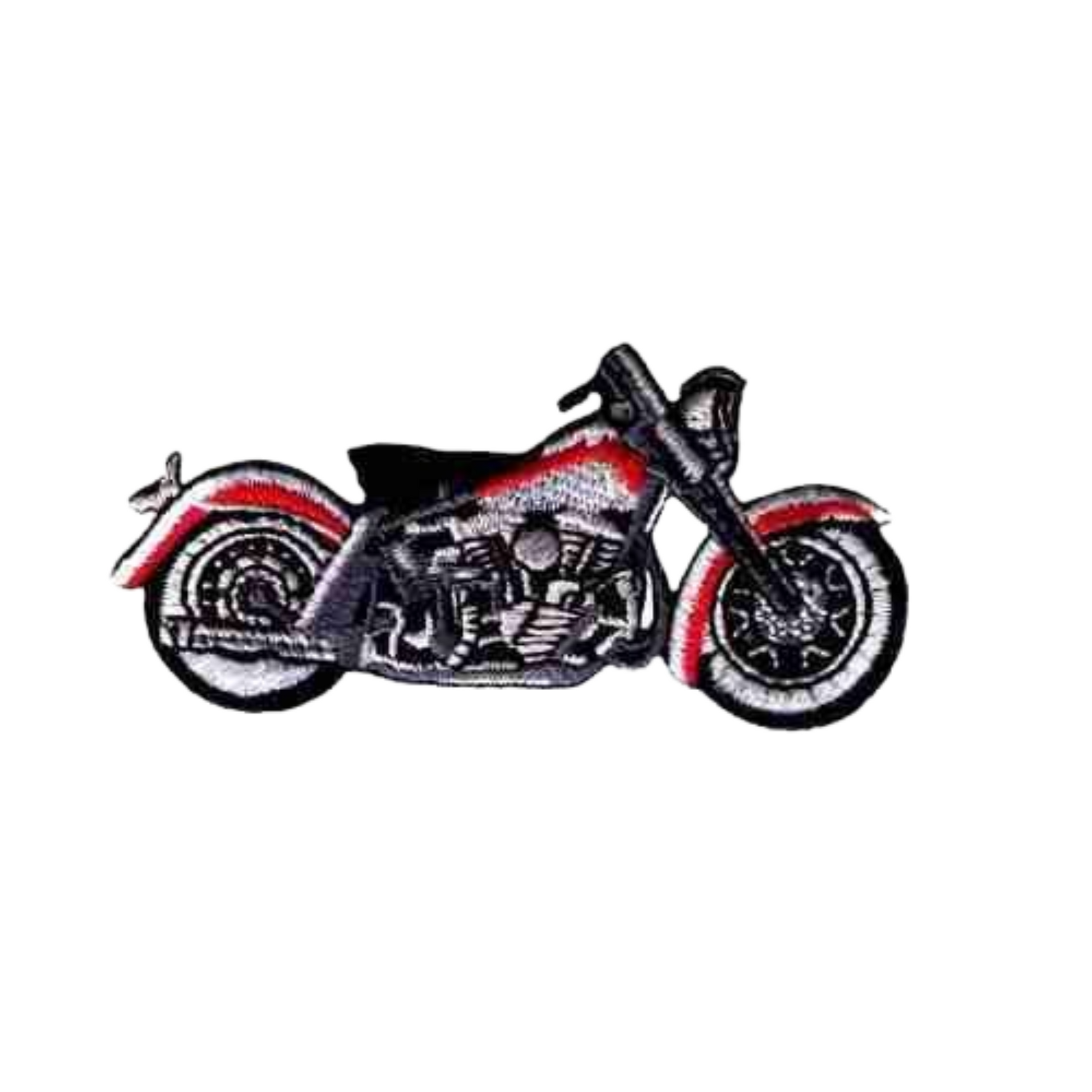 LaughingLizards Red & Grey Motorcycle (2-Pack) Iron On Biker's Patch features a classic cruiser design—ideal for jackets or bags.