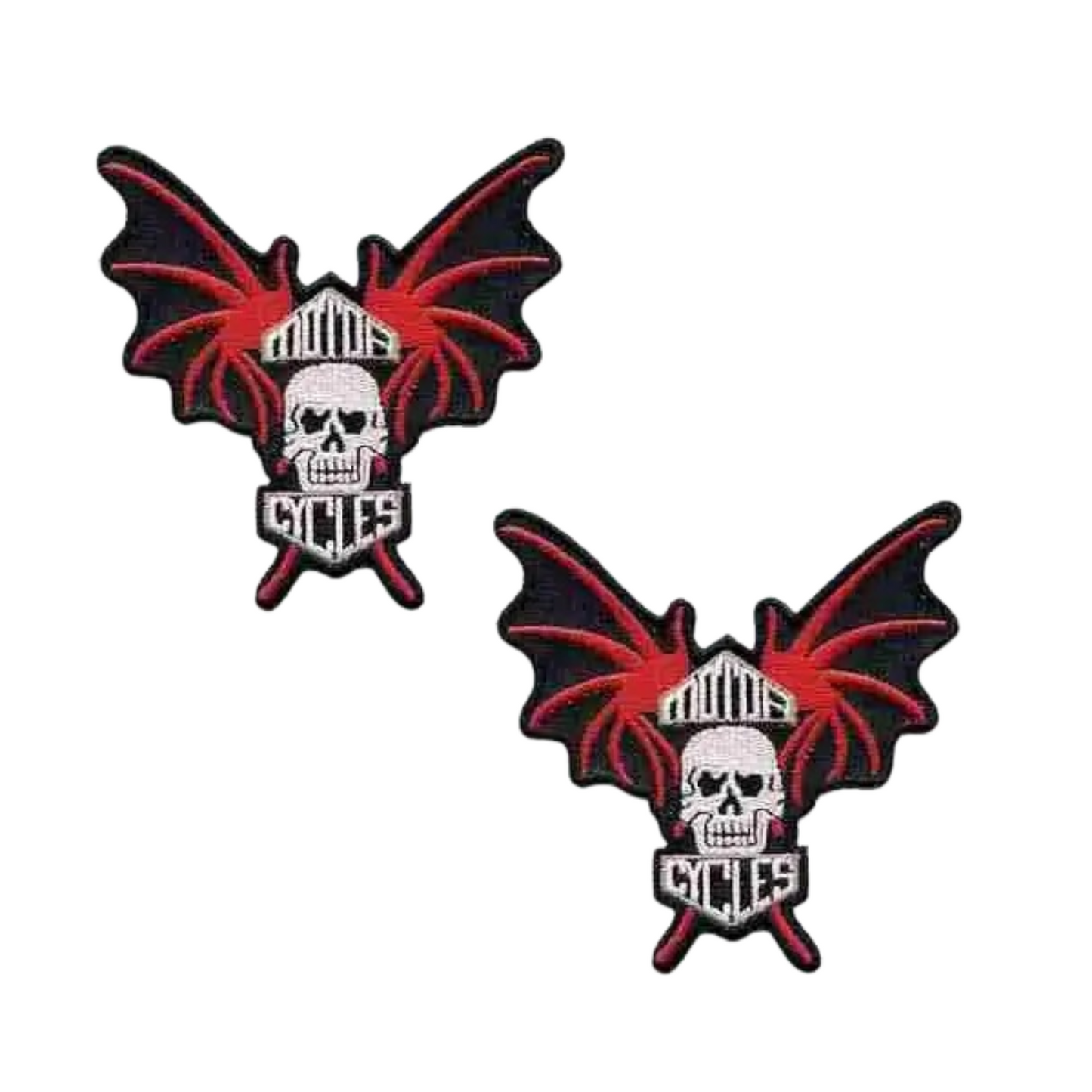 Bat Wing Motorcycle Skull (2-Pack) Iron On Patch