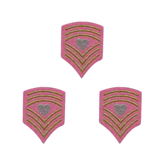 Sergeant Heart Chevron (3-Pack) Iron On Patch - Pink