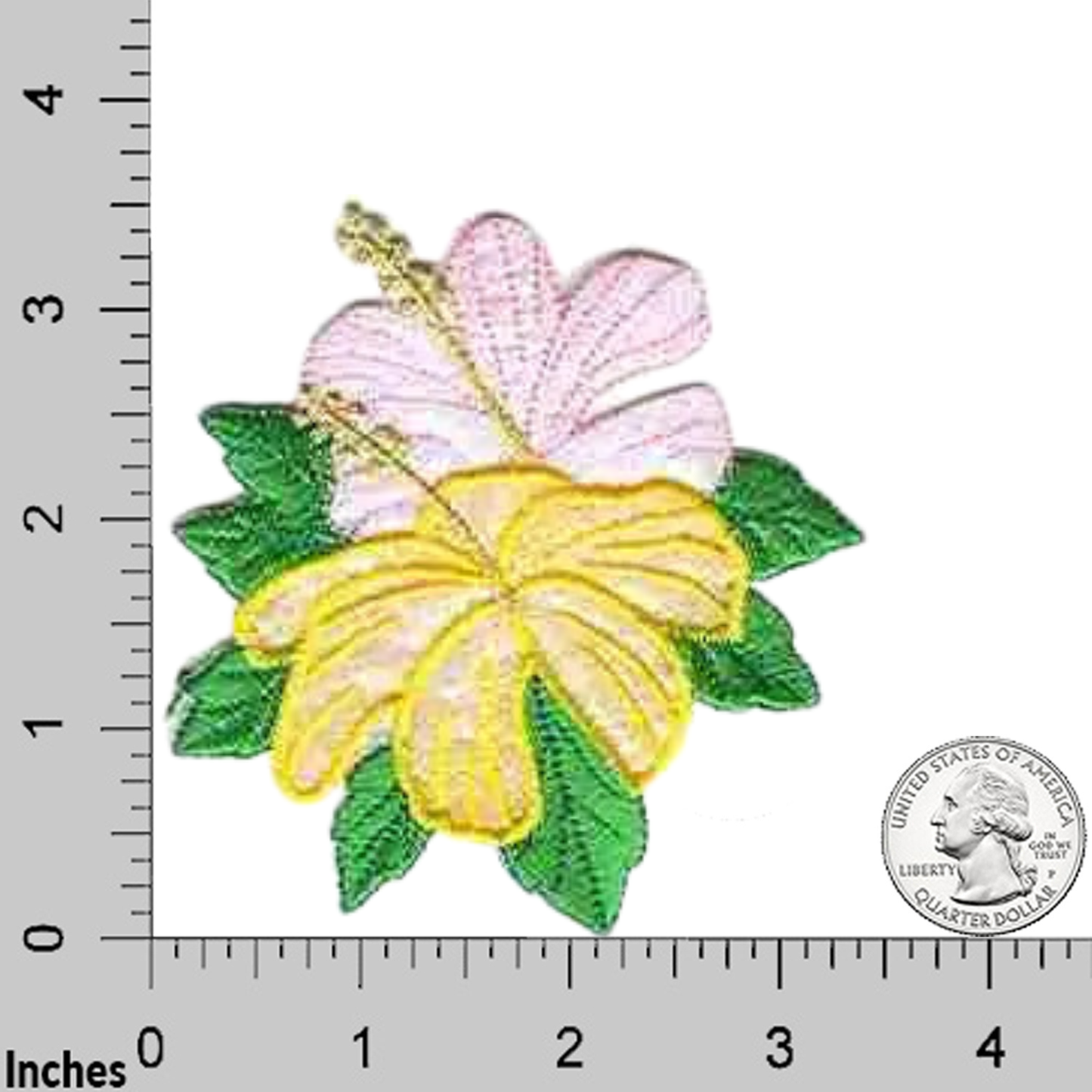 Pink and Yellow Hibiscus Flower (2-Pack) Iron On Patch