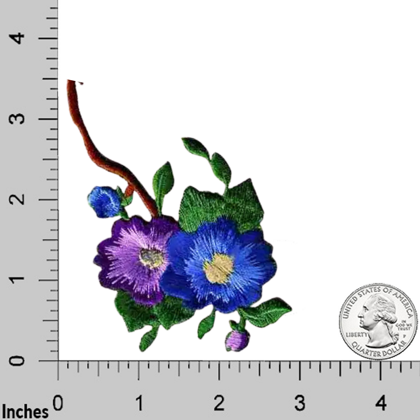 Blue and Purple Pansies on Branch (2-Pack) Iron On Patch