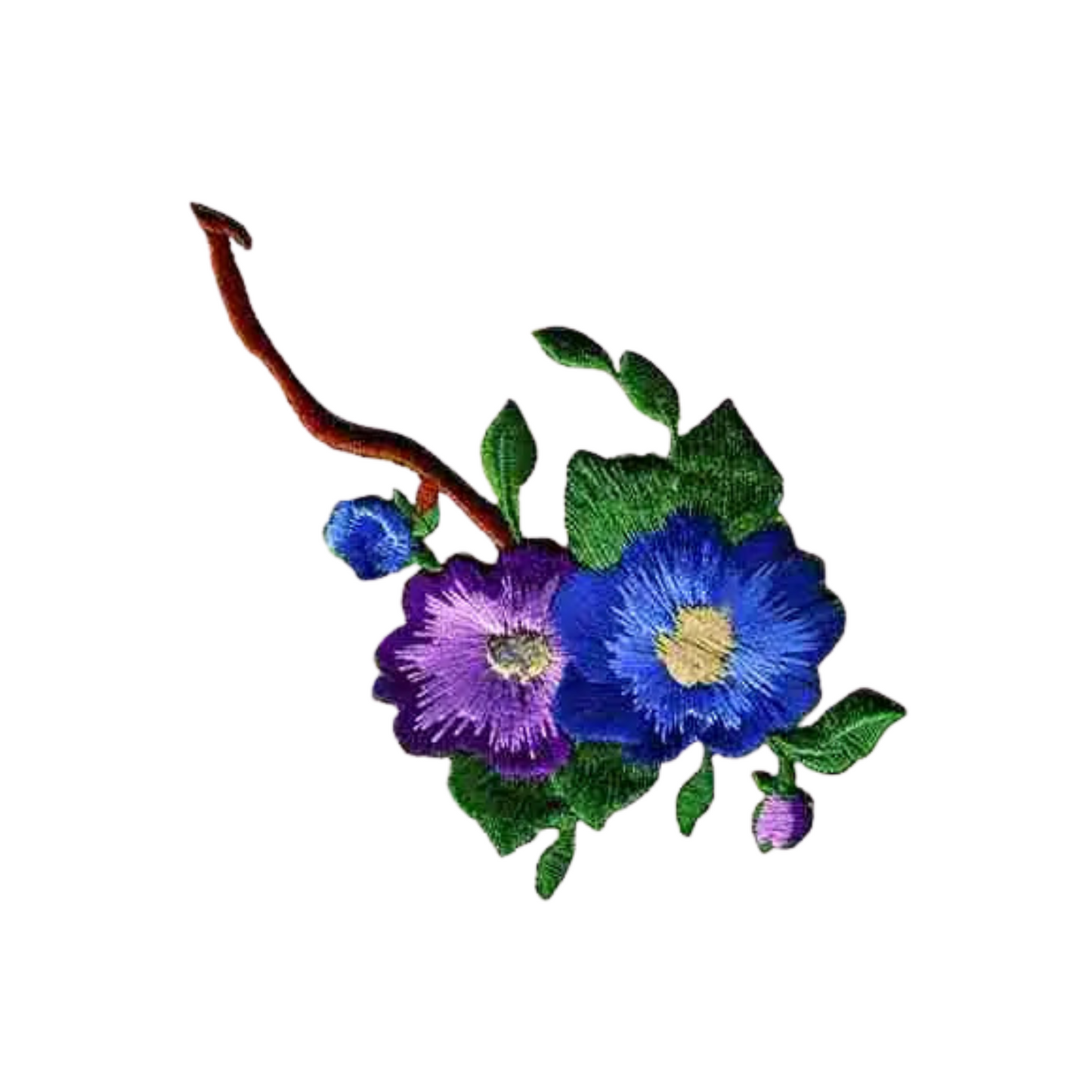 Blue and Purple Pansies on Branch (2-Pack) Iron On Patch