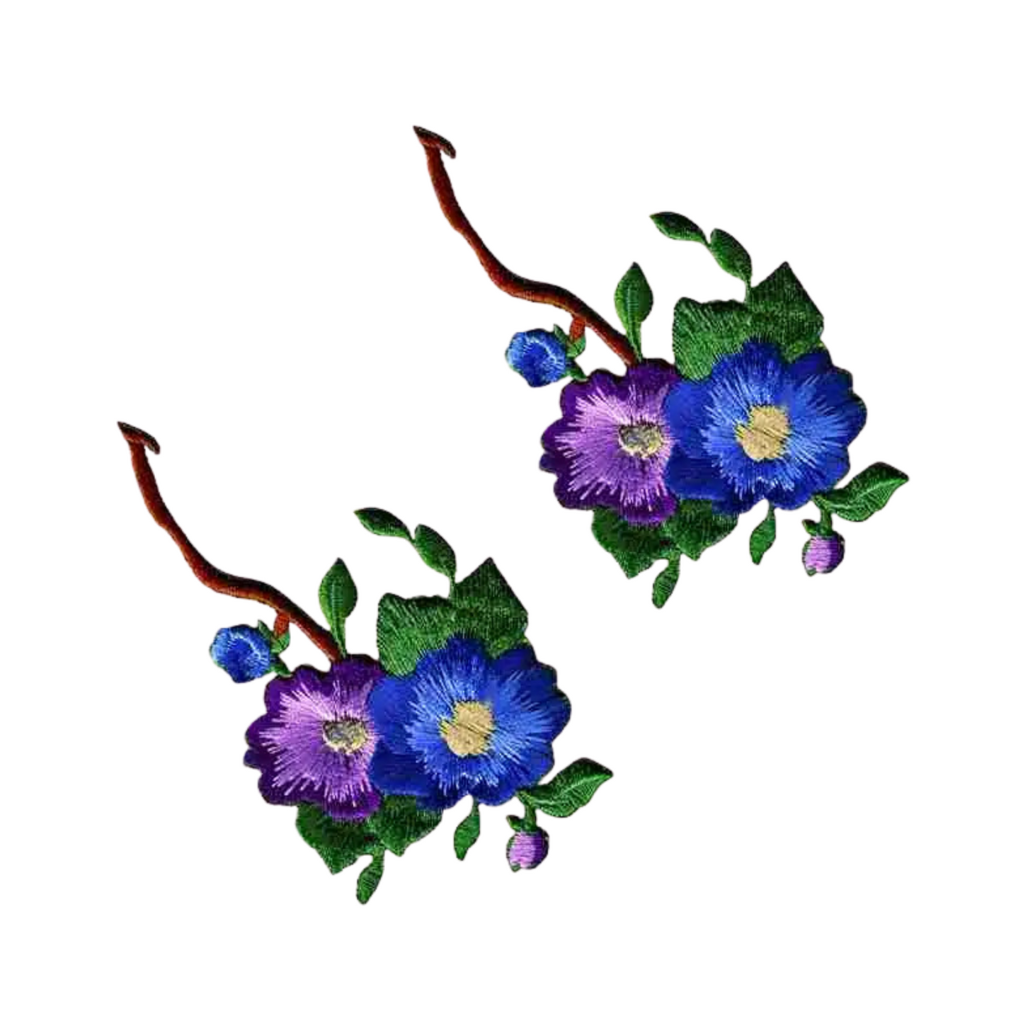 Blue and Purple Pansies on Branch (2-Pack) Iron On Patch