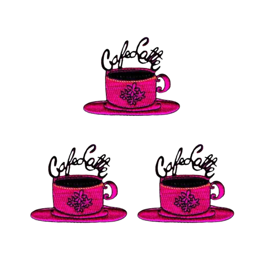 Coffee Latte Cup & Saucer (3-Pack) Iron On Patch