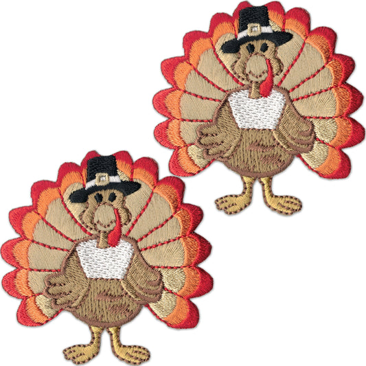 Turkey Patches (2-Pack) Thanksgiving Embroidered Iron on Patch Applique