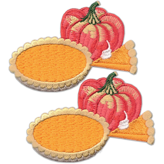 Pumpkin Pie Patches (2-Pack) Thanksgiving Embroidered Iron On Patch Applique