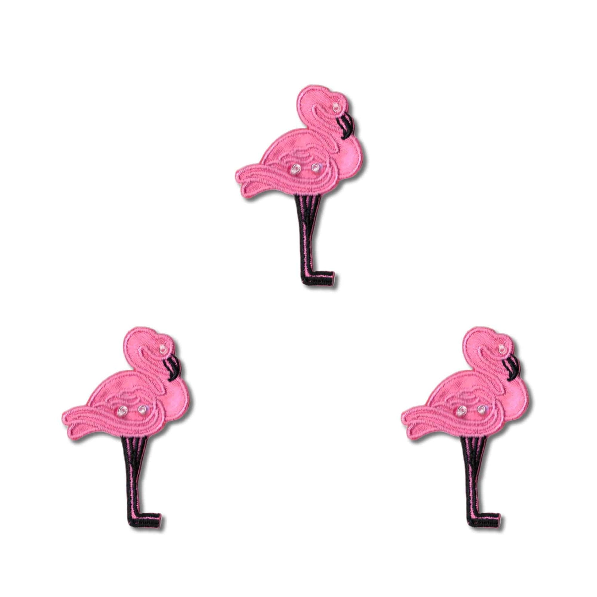Four (3-Pack) Sequin Flamingo Patch on a white background.
