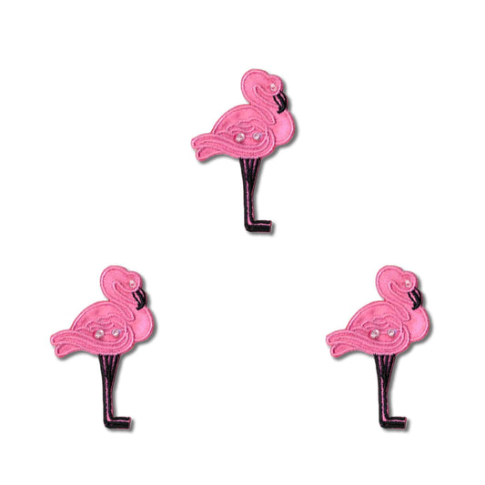 Four (3-Pack) Sequin Flamingo Patch on a white background.