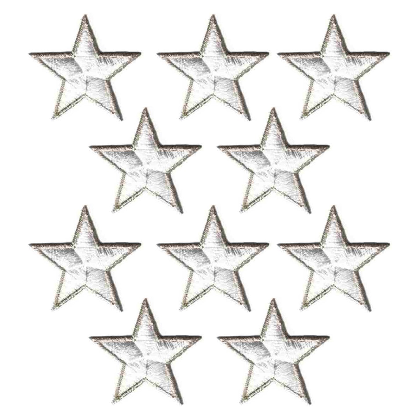 A set of six White Star with Metallic Outline (5-Pack) Star Embroidered Iron On Patches 1.75 Inch on a white background.