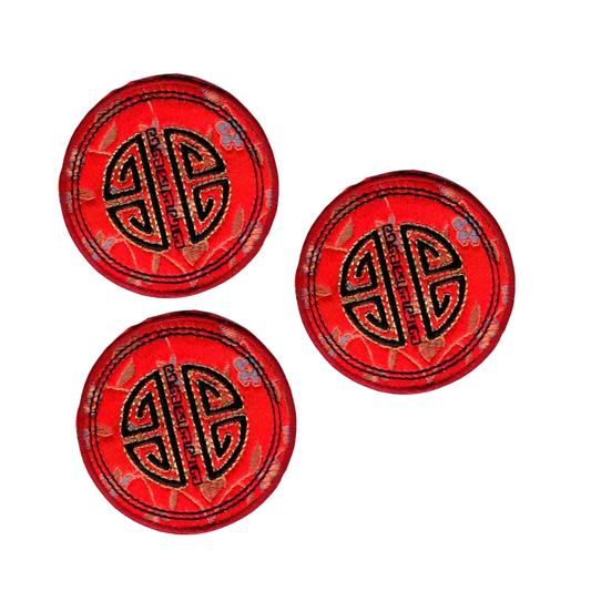 Chinese Emblem "Longevity" Round Embroidered in Satin (3-Pack) Iron On Patch
