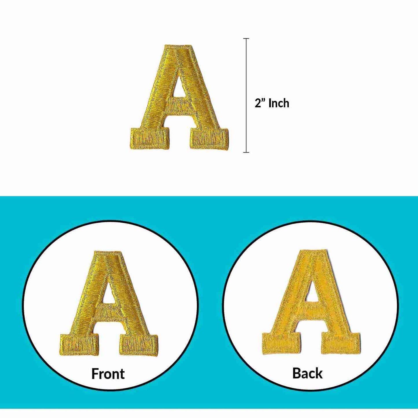 The Iron On Letter Patches, 2" Block Letters & Numbers, a, b, c, d, e, f, g, h, i.
