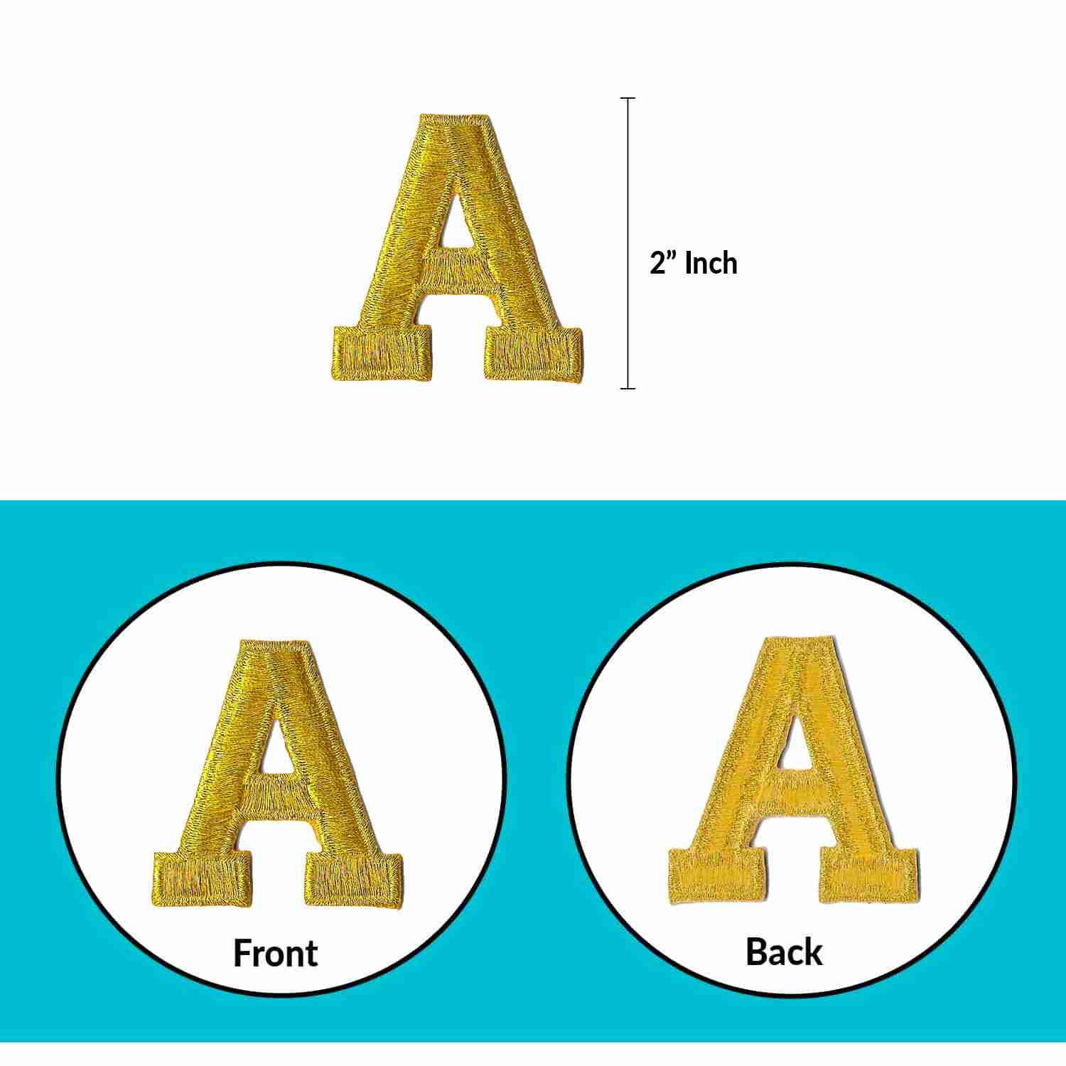 The Iron On Letter Patches, 2" Block Letters & Numbers, a, b, c, d, e, f, g, h, i.