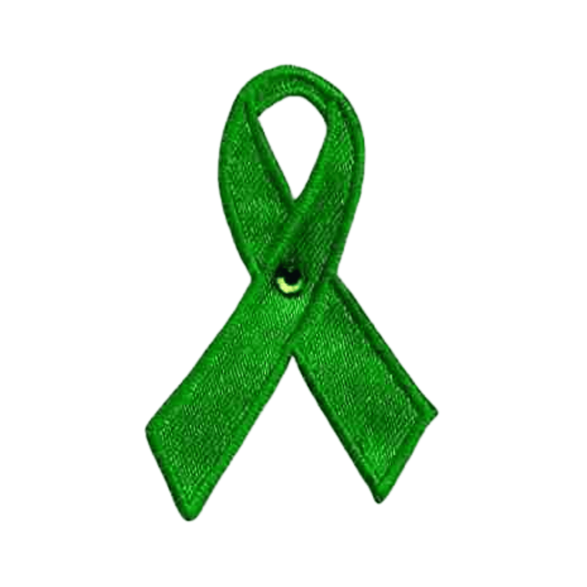 Green Ribbon Patches (5-Pack) Awareness embroidered Iron On Patch Applique on a white background.