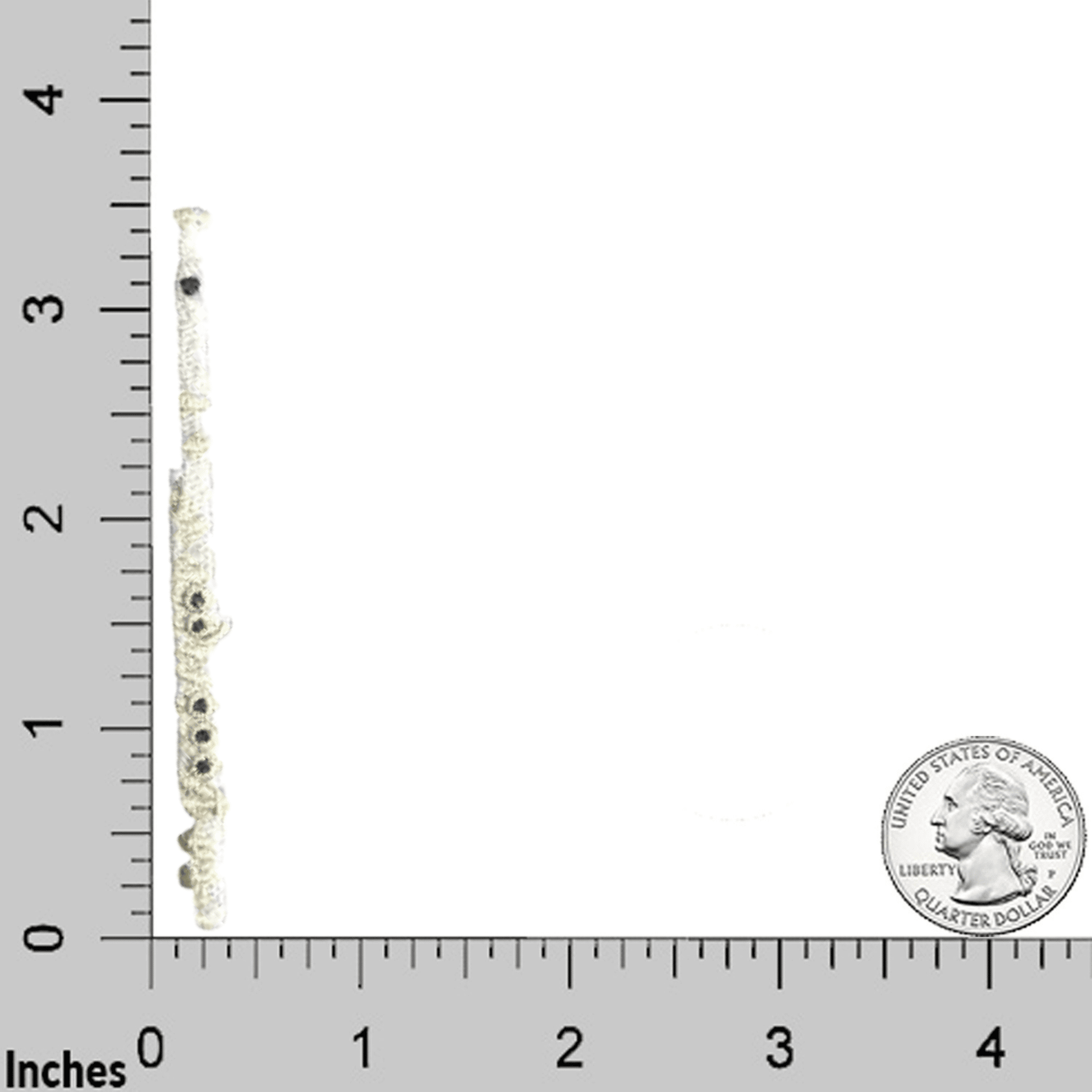 A picture of a (3-Pack) Flute Iron On Musical Patch Applique with a ruler next to it.
