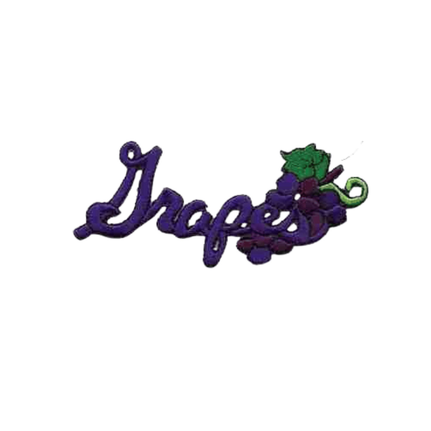 A purple and green design with the word 'Grapes Patches (2-Pack) Fruit Embroidered Iron On Patch Appliques' on it.