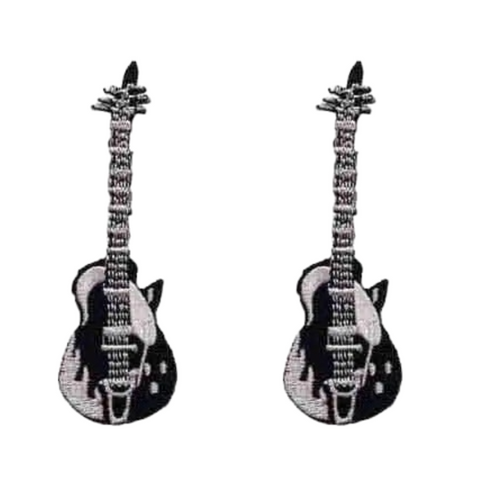 Electric Guitar Embroidered Music (2-Pack) Iron On Patch: Black