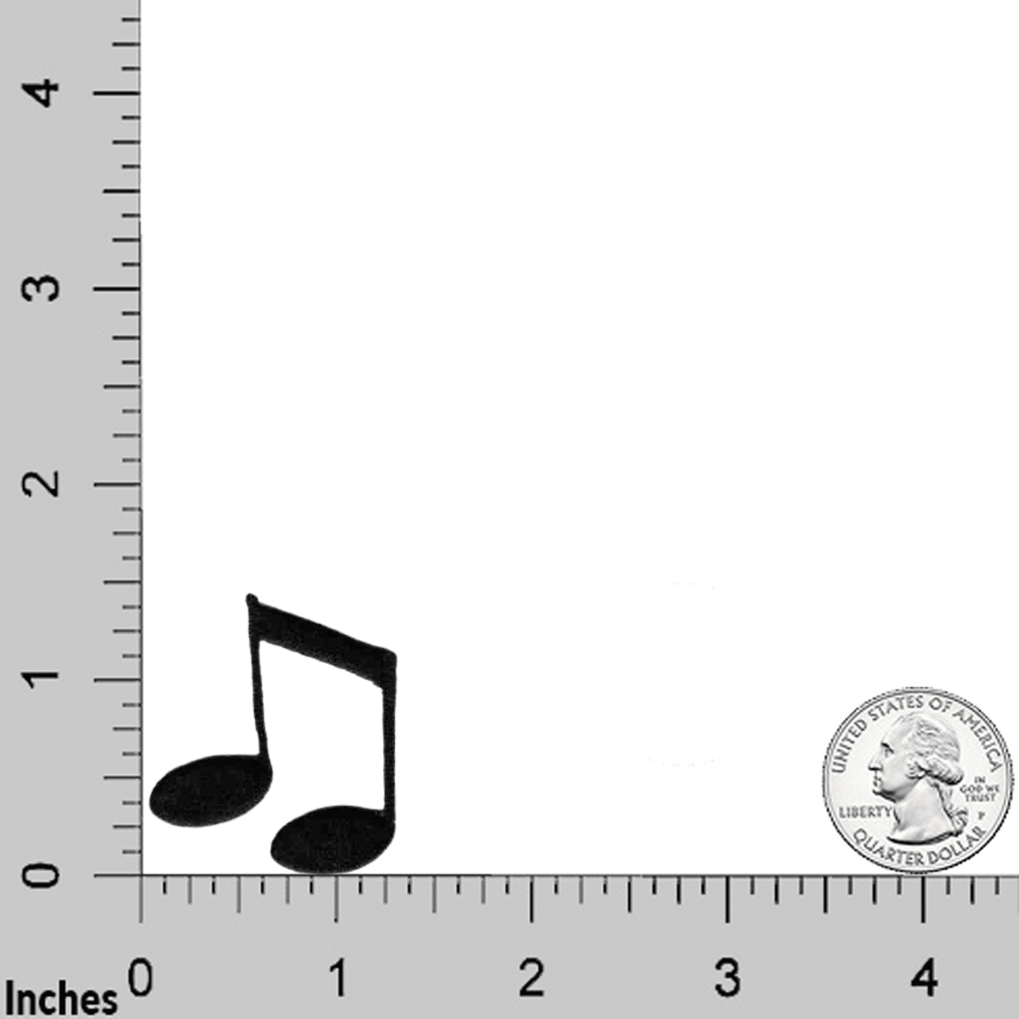 A Musical Note Patches (10-Pack) Music Embroidered Iron On Patch- Medium - Medium is shown next to a ruler.