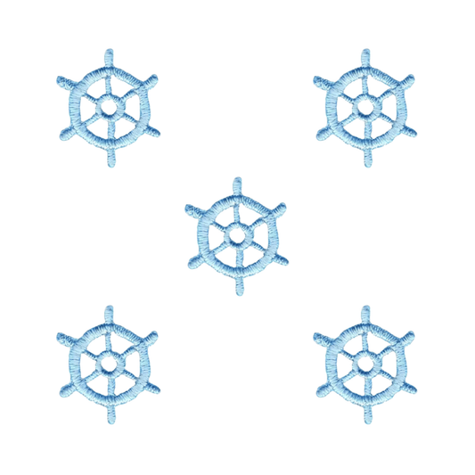 Tiny Nautical Wheel (5-Pack) Iron on Patch - Light Blue