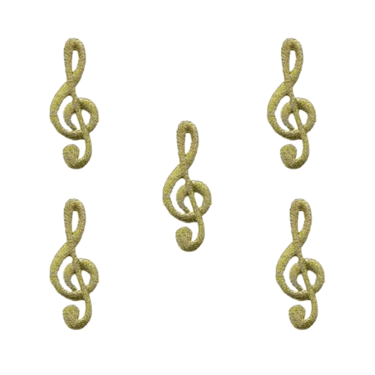 Metallic Gold Treble Clef Iron On Patch: Medium