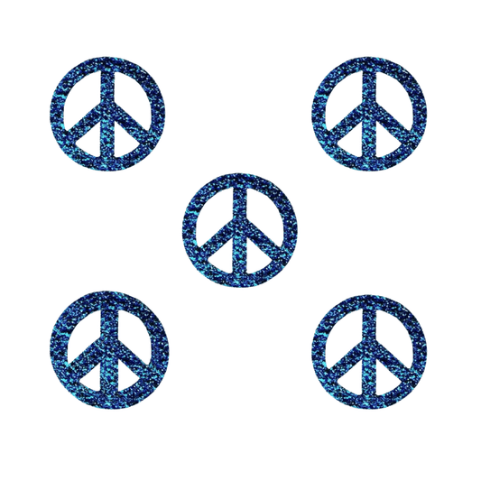 Small Blue Glitter Peace Sign (5-Pack) Iron On Patch