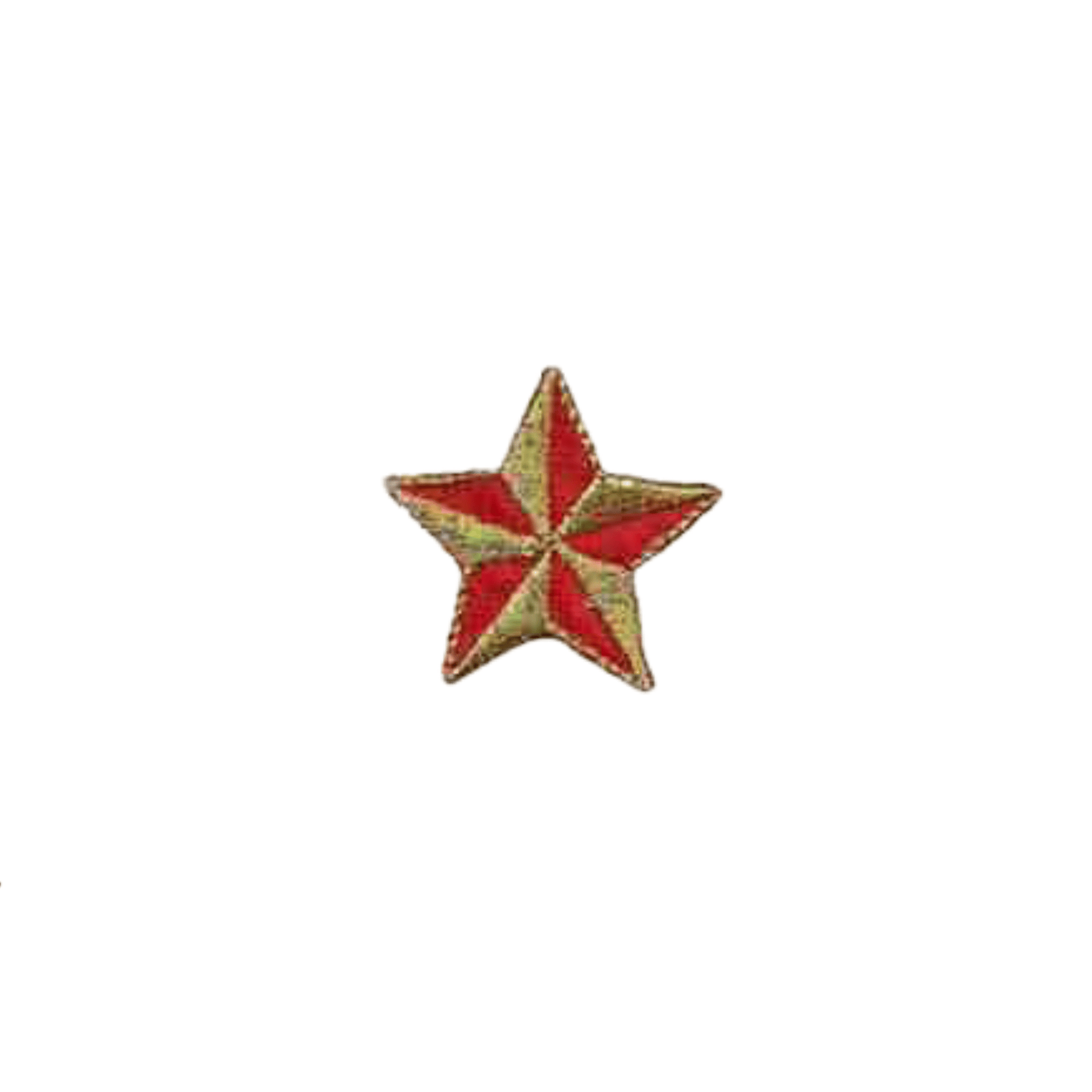 A red and gold Star Patches (10 Pack) 1.25" Red Nautical Star Embroidered Iron on Patch Appliques on a white background.