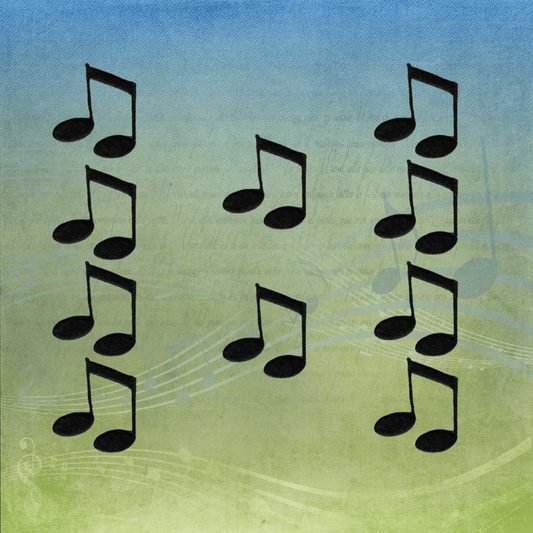 Musical Note Patches (10-Pack) Music Embroidered Iron On Patch- Medium - Medium on a green background.