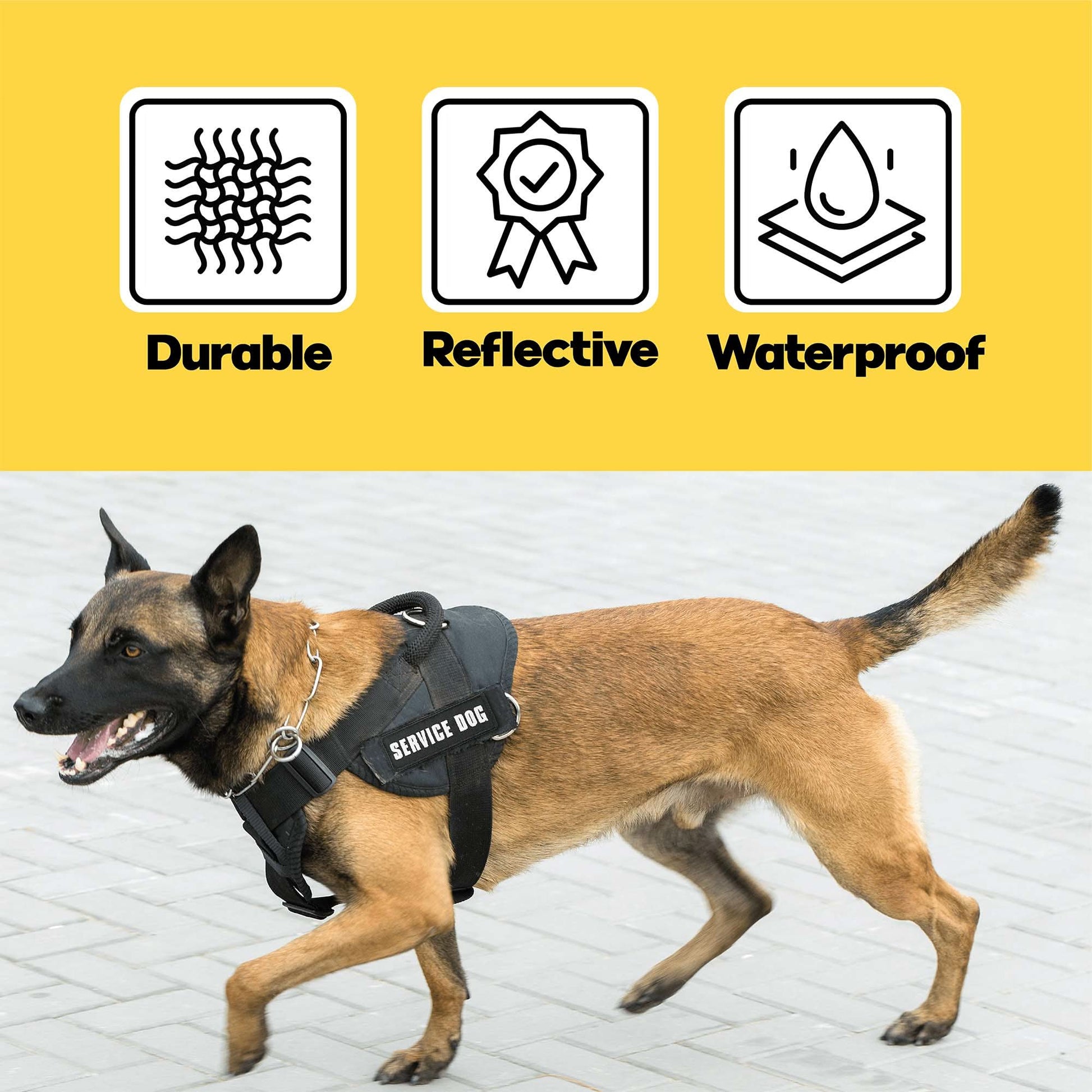 Durable reflective waterproof Service Dog Patches (2-Pack) Highly Reflective Embroidered Hook and Loop Patches for Dog Vest or Harness.