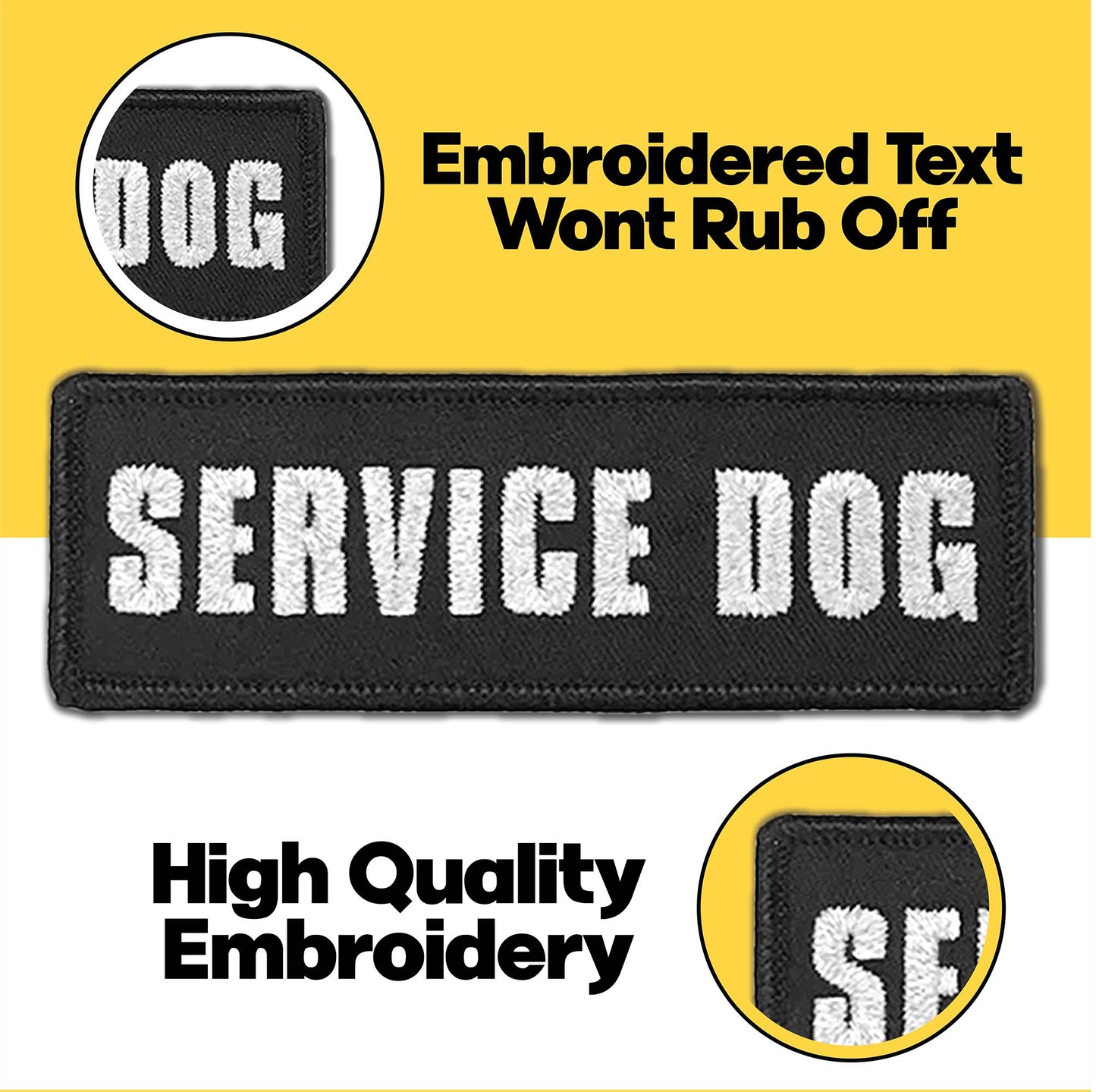 Embroidered text won't rub off Service Dog Patches (2-Pack) Highly Reflective Embroidered Hook and Loop Patches for Dog Vest or Harness.