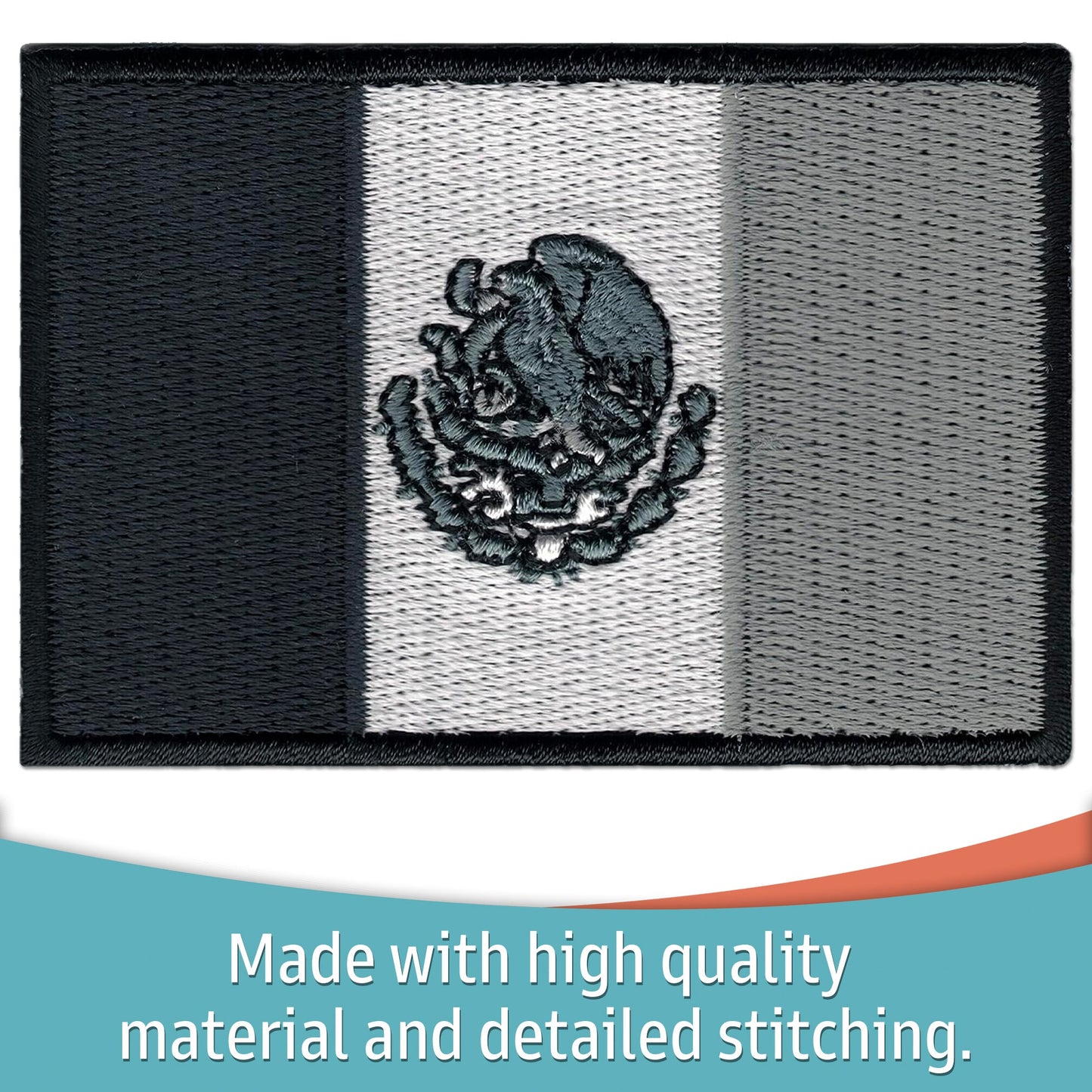 Black Mexican Flag Patches (2-Pack) Mexico Flag Embroidered Iron On Patch Appliques