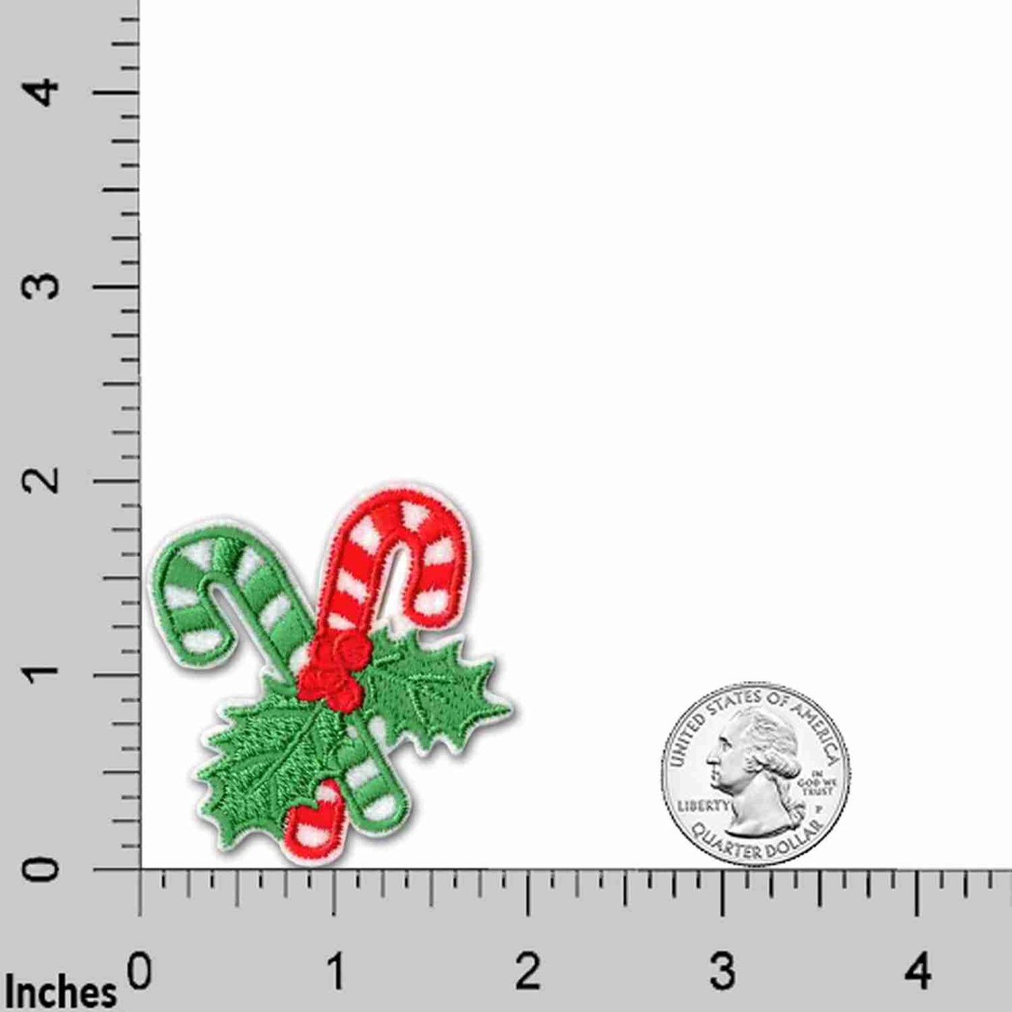 Embroidered Candy Canes Patches (3-Pack) Christmas Iron On Patch Applique and holly applique.
