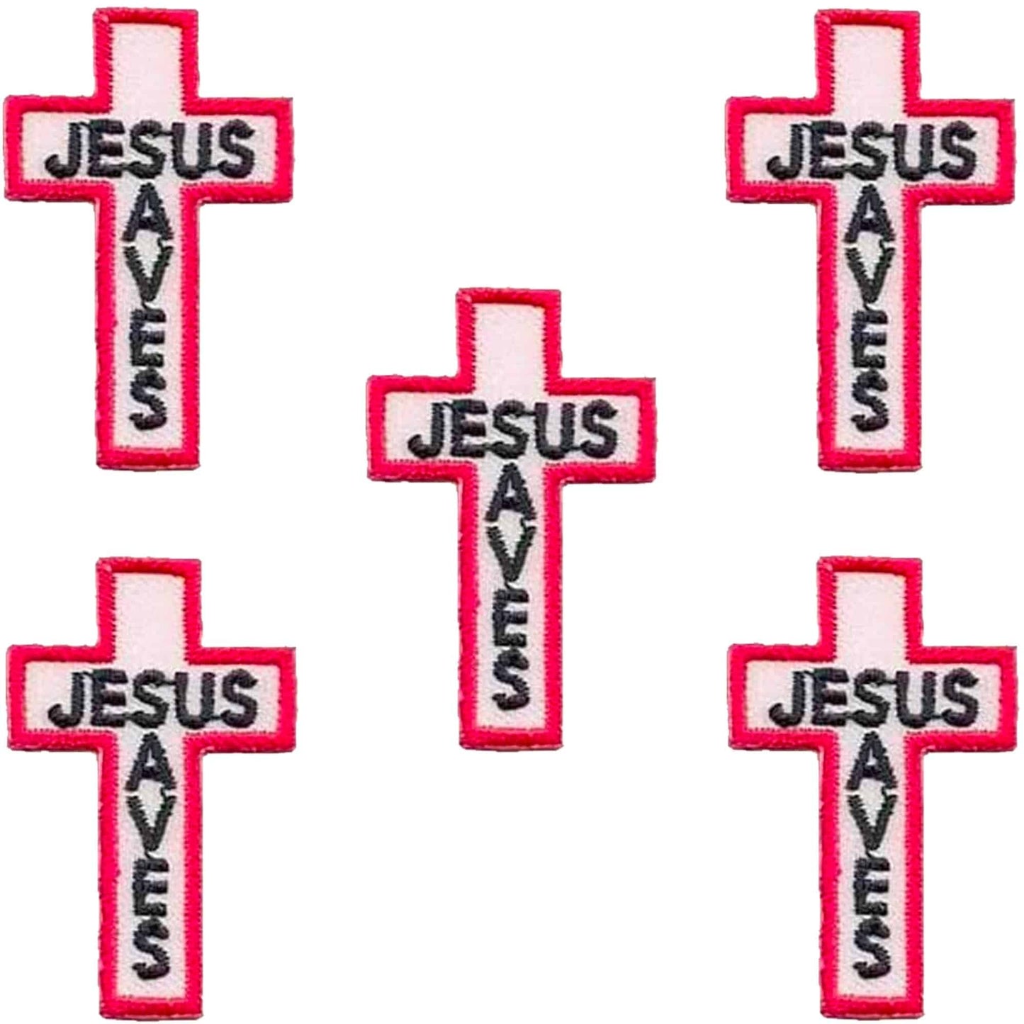 Jesus Saves Cross Patches (5 Pack) Religious Embroidered Iron On Patch Applique set of 4.