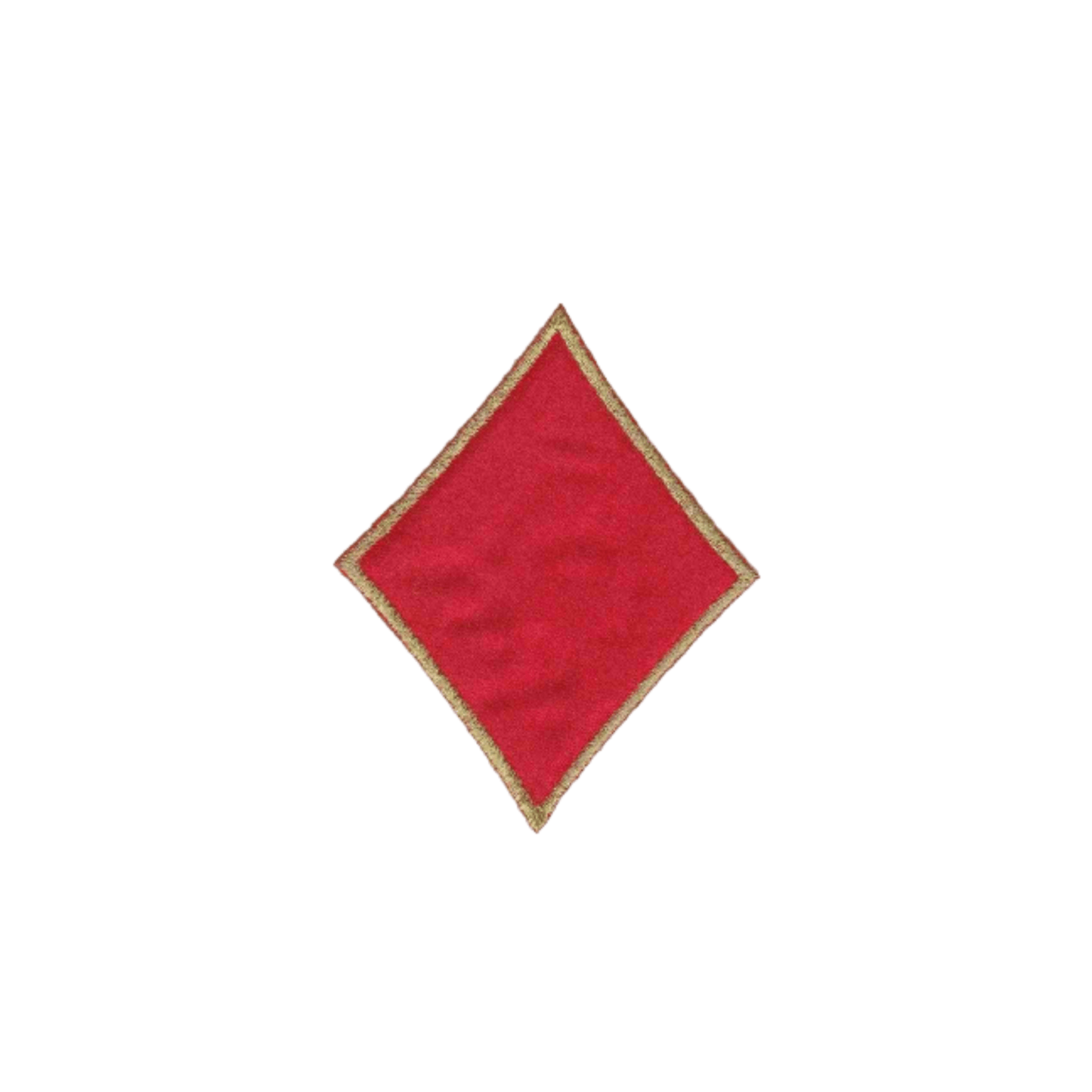 The Laughing Lizards Diamond Card (3-Pack) Iron On Patch features a red diamond shape with a gold border on white—ideal for adding a unique touch to jackets or bags as an easy DIY craft accessory.