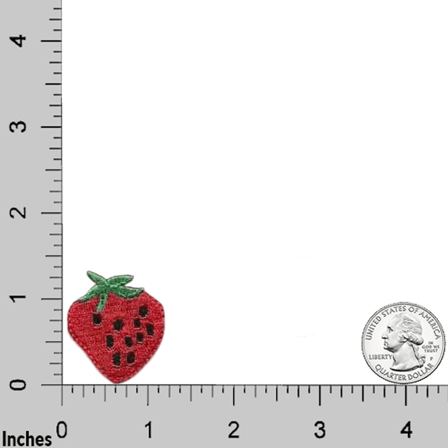 A Laughing Lizards Diamond Card (3-Pack) Iron On Patch is shown beside a U.S. quarter and a ruler in inches—ideal as a DIY craft patch for your next project.