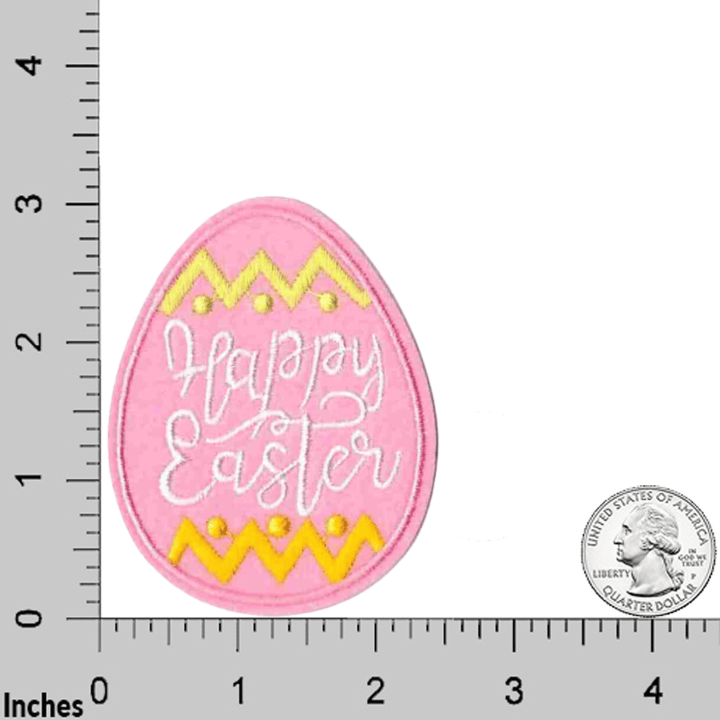 An Easter Egg Patches (2-Pack) Easter Egg Embroidered Iron On Patch Appliques embroidered with the words happy easter.