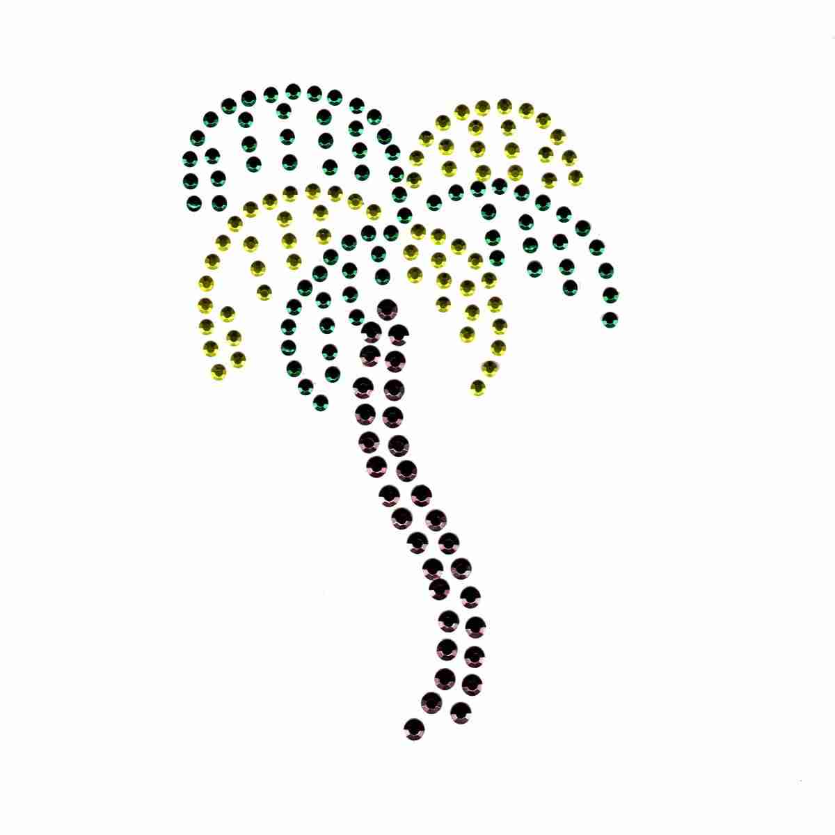 A Funky Palm Tree Rhinestud Iron On Applique on a white background.