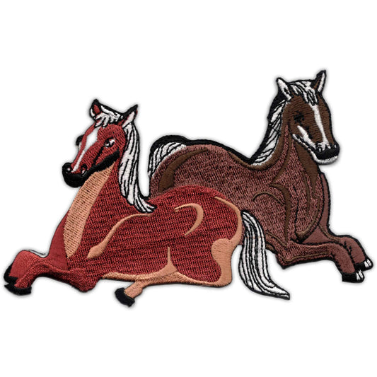 Two Horses Sitting Equestrian Friends Iron on Patch