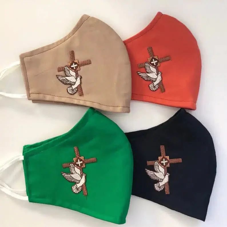 Four Cross with Dove Patches (5-Pack) Religious Embroidered Iron On Patch Applique face masks.