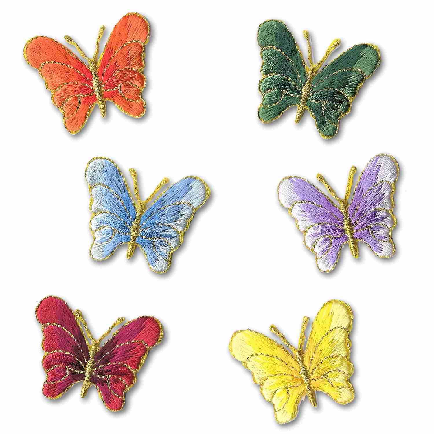 A group of Small Decorative Butterfly Iron On Patches: Multiple Colors on a white background.