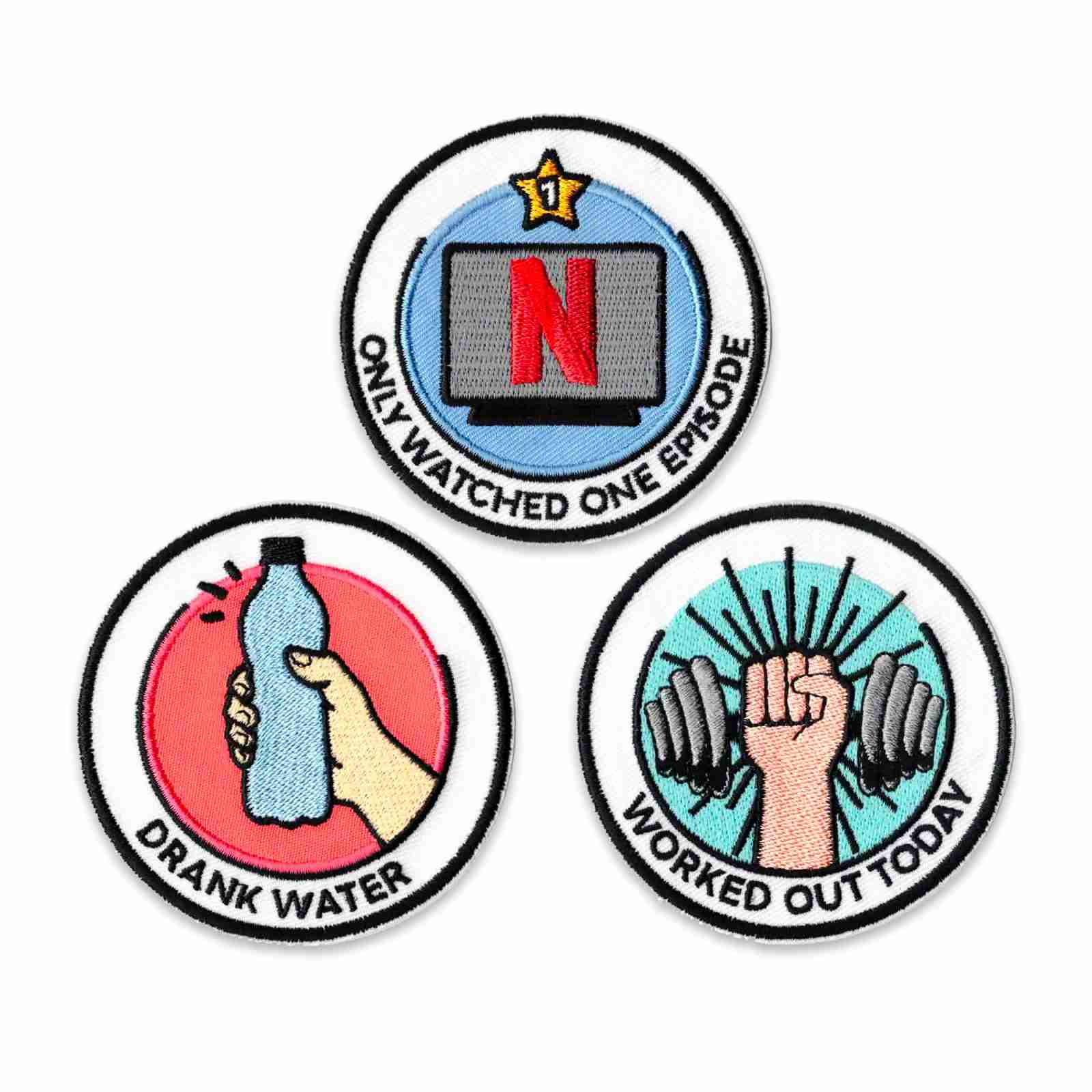 Merit Badge Patch Sets - watch one episode - drink water - watch one episode - watch one episode - watch one episode - watch.