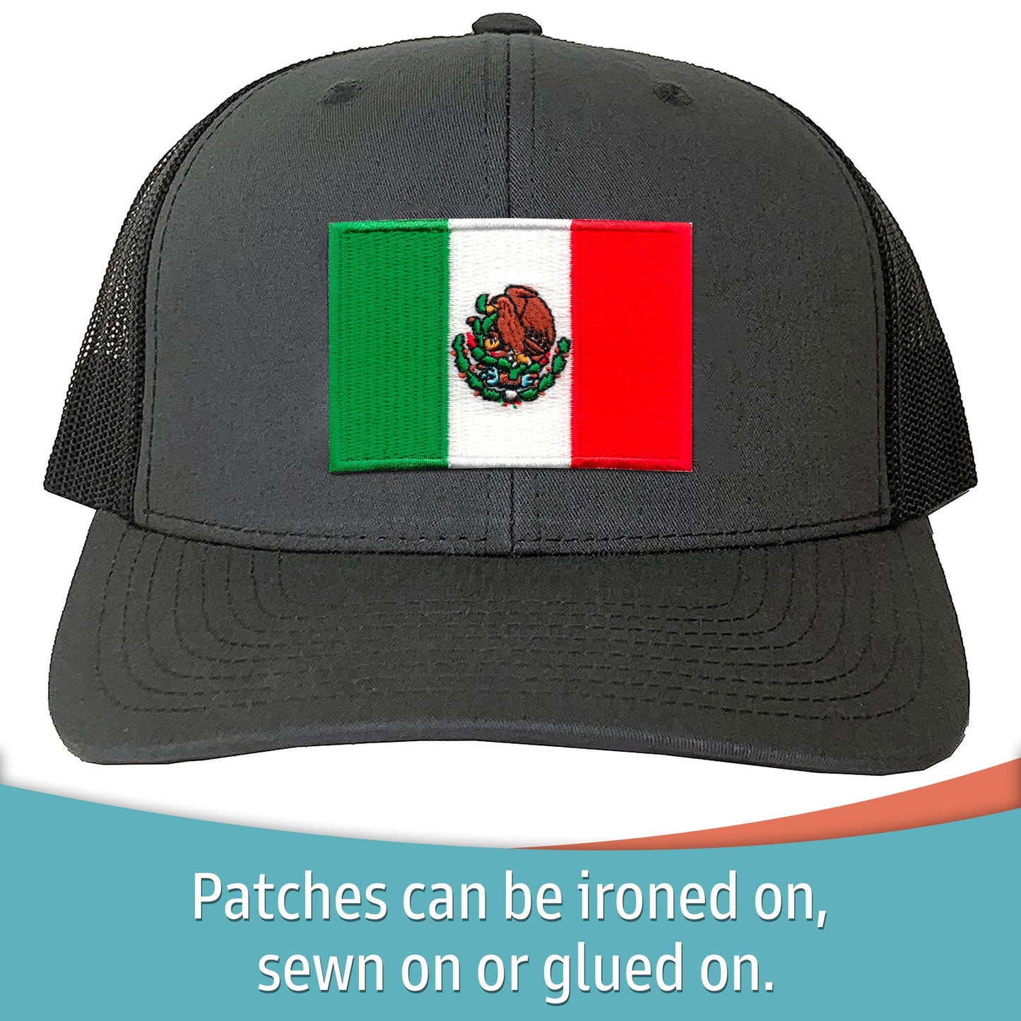 Mexican Flag Patches (2-Pack) Mexico Flag Embroidered Iron On Patch Appliques