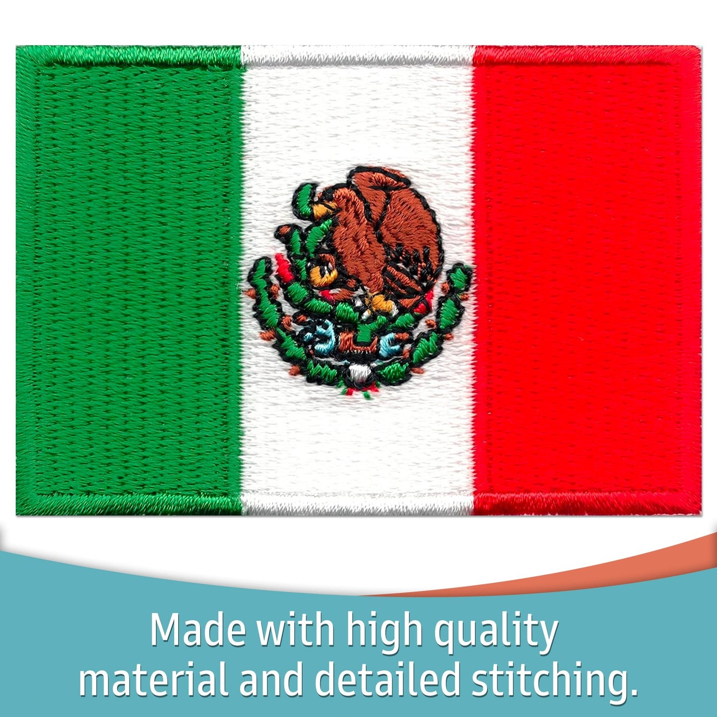 Mexican Flag Patches (2-Pack) Mexico Flag Embroidered Iron On Patch Appliques