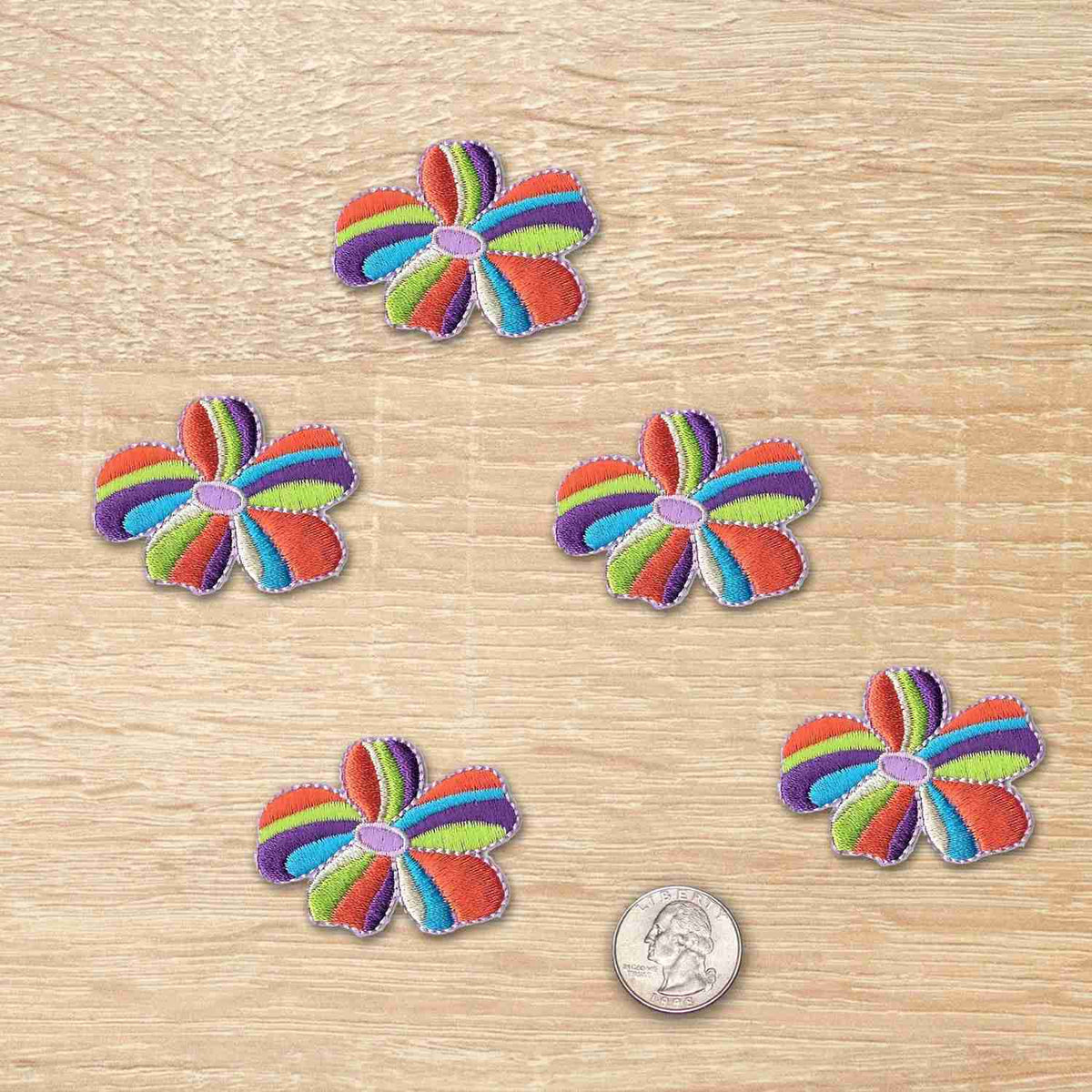 Multi-Colored Flower Patches (5-Pack) Flower Embroidered Iron On Patch ...
