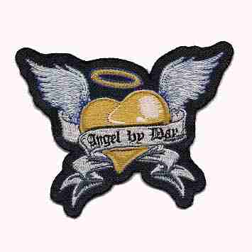 Angel By Day Winged Heart embroidered patch.