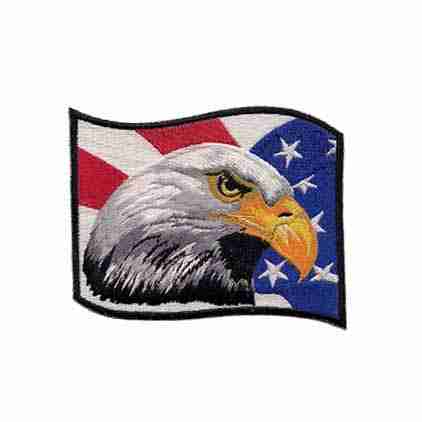 An American flag with the Bald Eagle Head with American Flag (2-Pack) Iron On Patch on it.