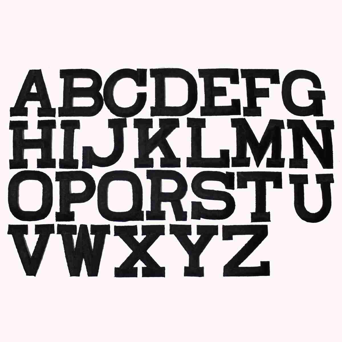 A black and white Block Letters- WHITE Iron On Letters (2"H) Sold Separately alphabet on a white background.