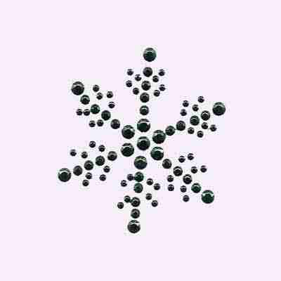 A Christmas Snowflake - Large Rhinestud Iron On Applique in GREEN made of black beads on a white background.