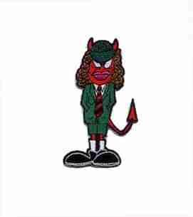 A cartoon Angus AC/DC Band devil wearing a suit and tie.
